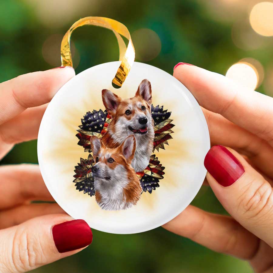 Sunflower-Corgi-Usa-Dog-Lover-Gfits-Ceramic-Ornament Sunflower Corgi Usa Dog Lover Gfits Ceramic Ornament