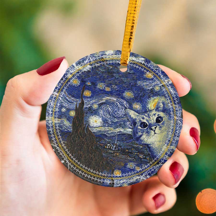 Cat-In-The-Starry-Night-Ceramic-Ornament Cat In The Starry Night Ceramic Ornament