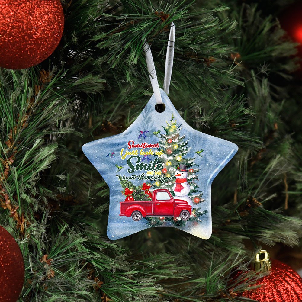 Sometimes-I-Just-Look-Up-Smile.-Hummingbird-Red-Truck-Christmas-Ceramic-Ornament-1