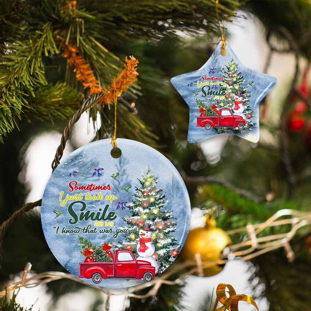 Sometimes-I-Just-Look-Up-Smile.-Hummingbird-Red-Truck-Christmas-Ceramic-Ornament Sometimes I Just Look Up Smile. Hummingbird Red Truck Christmas Ceramic Ornament