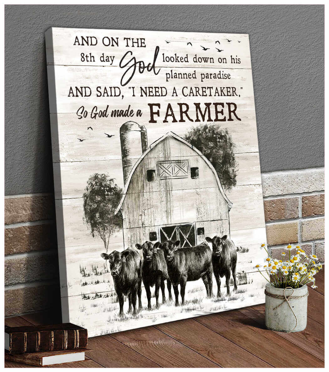 Farm-Farmhouse-Angus-Cow-Canvas-So-God-Made-A-Farmer-Wall-Art-Decor-1