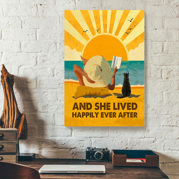And-She-Lived-Happily-Ever-After-Beach-And-Cat-Canvas-Poster-Prints-Wall-Art-Decor-1