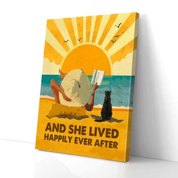 And She Lived Happily Ever After Beach And Cat Canvas Poster Prints Wall Art Decor