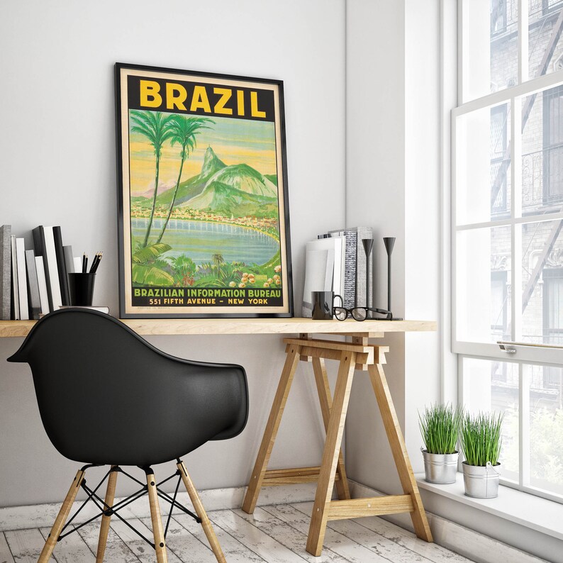 Rio-De-Janeiro-Travel-Poster-Vintage-Travel-Print-Brazil-Wall-Art-Print-Canvas-Print-Wall-Decor-Hanger-Framed-Print-1