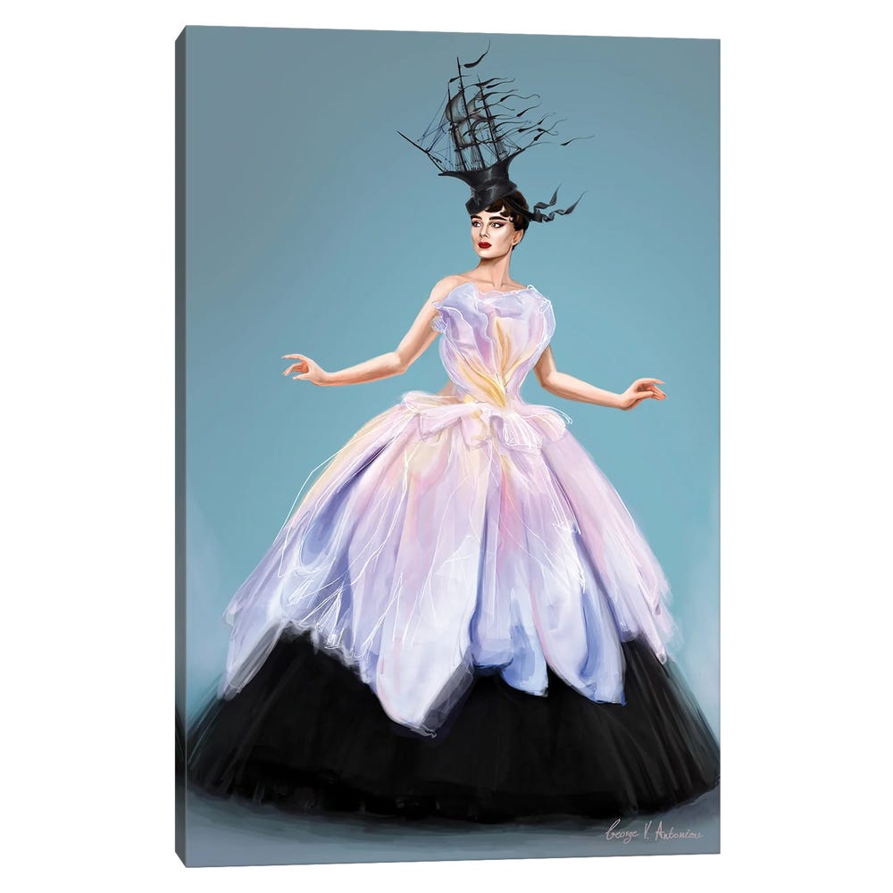 Audrey-Hepburn-In-Dior-Black-Framed-Canvas-Stretched-Wrapped-Canvas-Print-Wall-Art-Decor-1 Stretched Wrapped Canvas Print