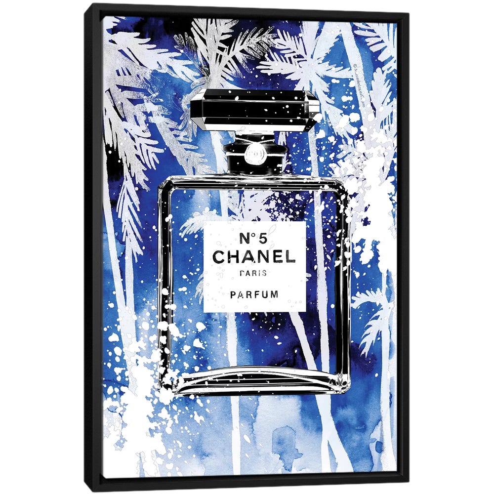 Blue-Palms-Chanel-Black-Framed-Canvas-Stretched-Wrapped-Canvas-Print-Wall-Art-Decor Blue Palms Chanel - Black Framed Canvas