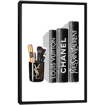 Books With YSL Candle Brushes - Black Framed Canvas