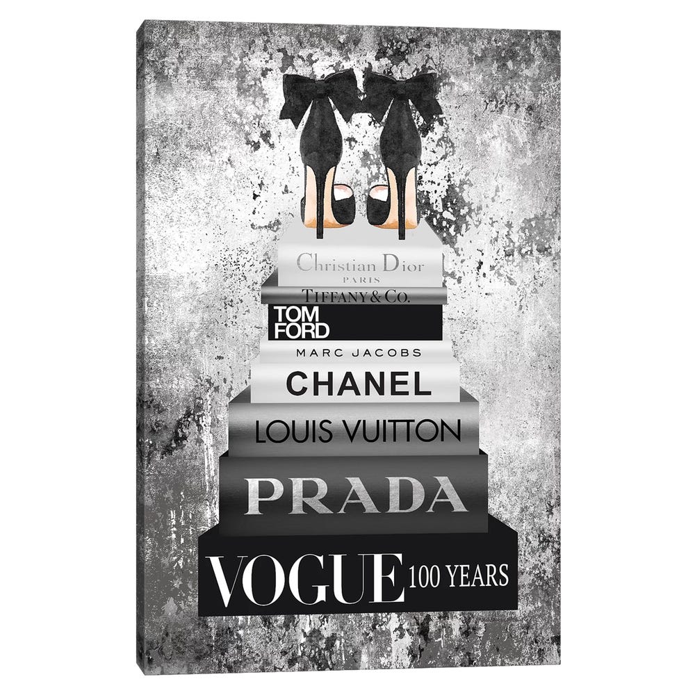 Bookstack-Metallic-Silver-Black-Framed-Canvas-Stretched-Wrapped-Canvas-Print-Wall-Art-Decor-1 Stretched Wrapped Canvas Print