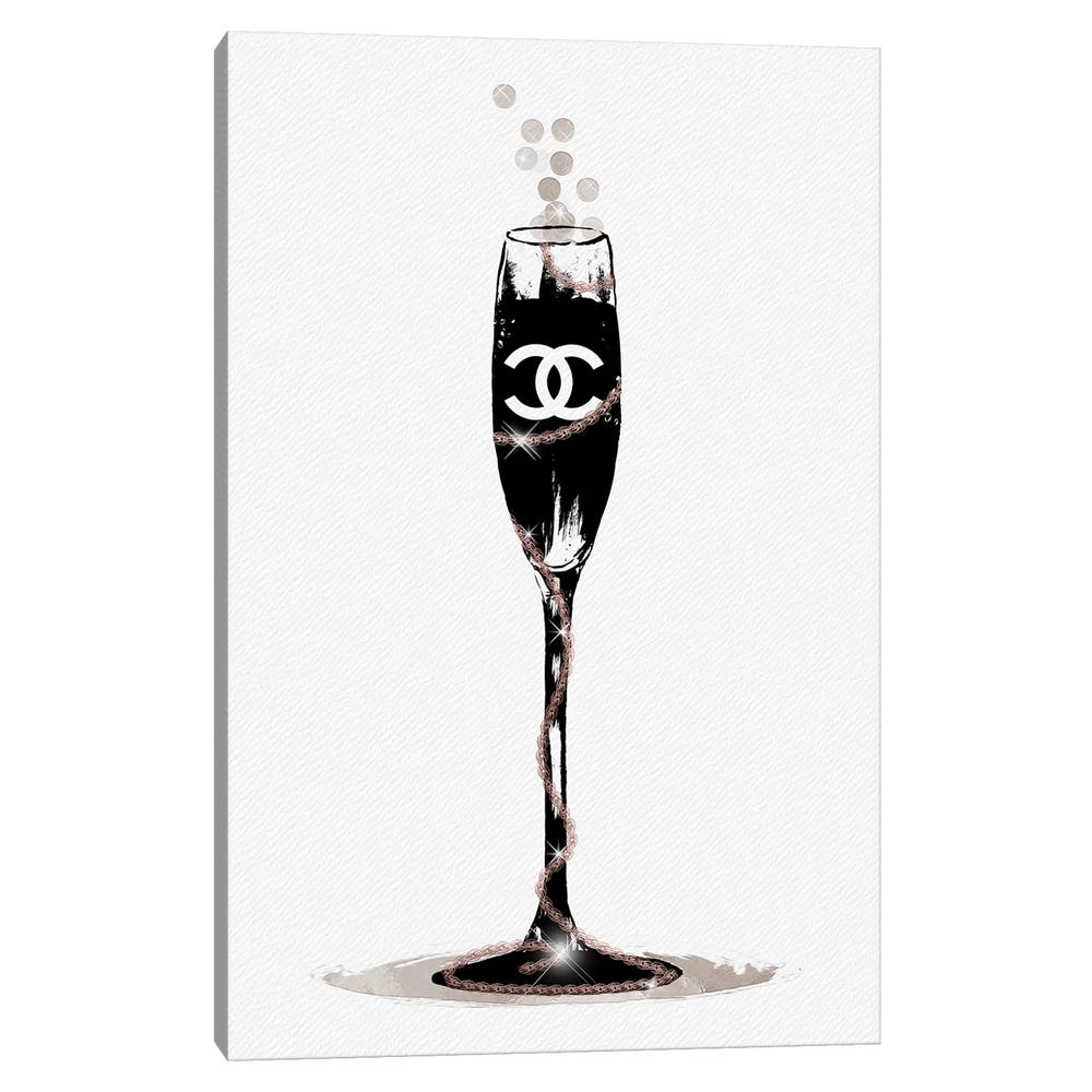 CC-Champange-Glass-Black-Framed-Canvas-Stretched-Wrapped-Canvas-Print-Wall-Art-Decor-1 Stretched Wrapped Canvas Print