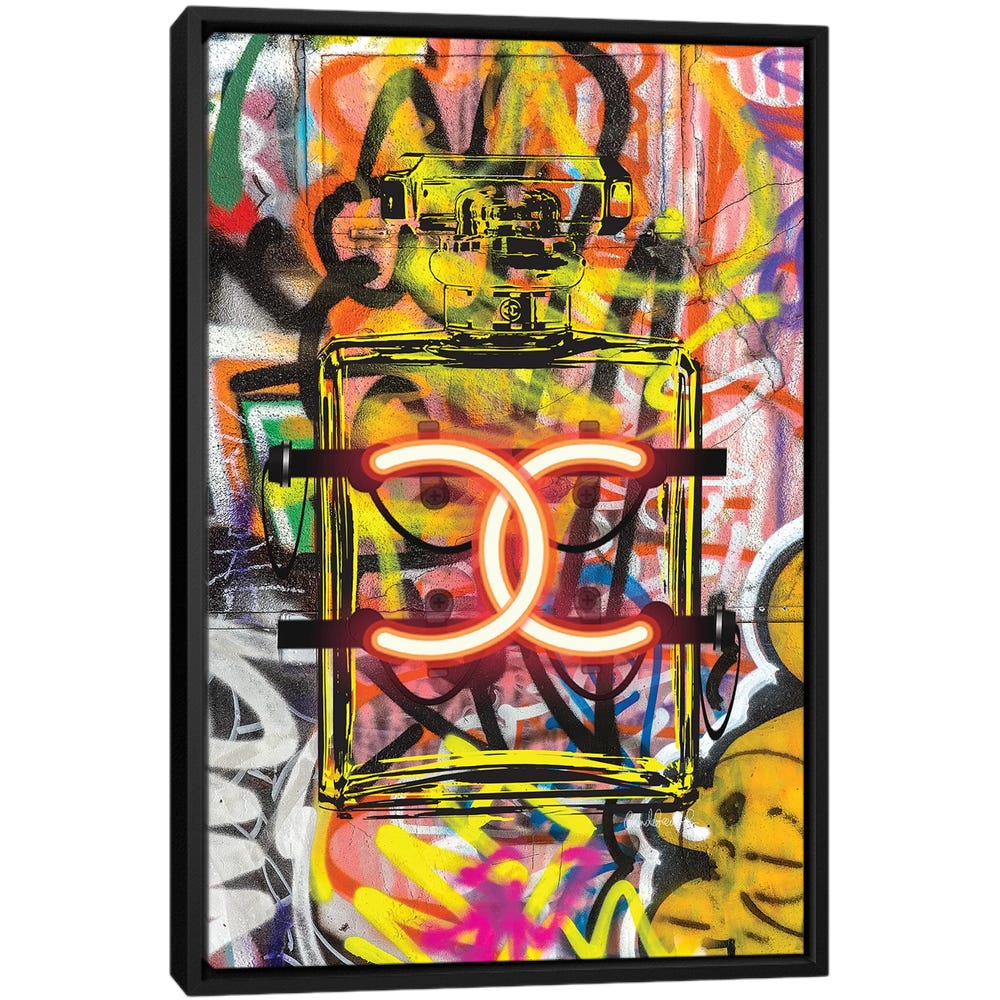 CC-Neon-Graffiti-Black-Framed-Canvas-Stretched-Wrapped-Canvas-Print-Wall-Art-Decor CC Neon Graffiti - Black Framed Canvas