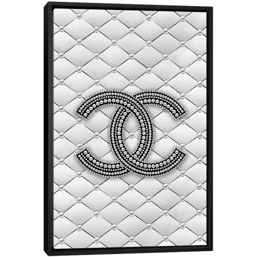 Chanel-Pearl-Logo-Black-Framed-Canvas-Stretched-Wrapped-Canvas-Print-Wall-Art-Decor Chanel Pearl Logo - Black Framed Canvas