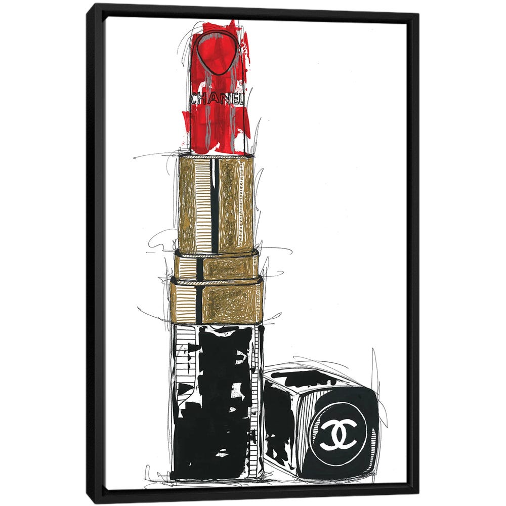 Chanel-Rouge-Black-Framed-Canvas-Stretched-Wrapped-Canvas-Print-Wall-Art-Decor Chanel Rouge - Black Framed Canvas