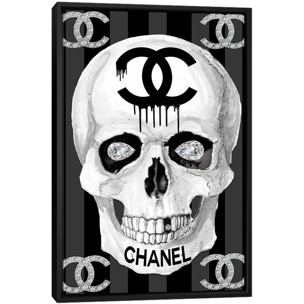 Chanel-Skull-Black-Framed-Canvas-Stretched-Wrapped-Canvas-Print-Wall-Art-Decor Chanel Skull - Black Framed Canvas