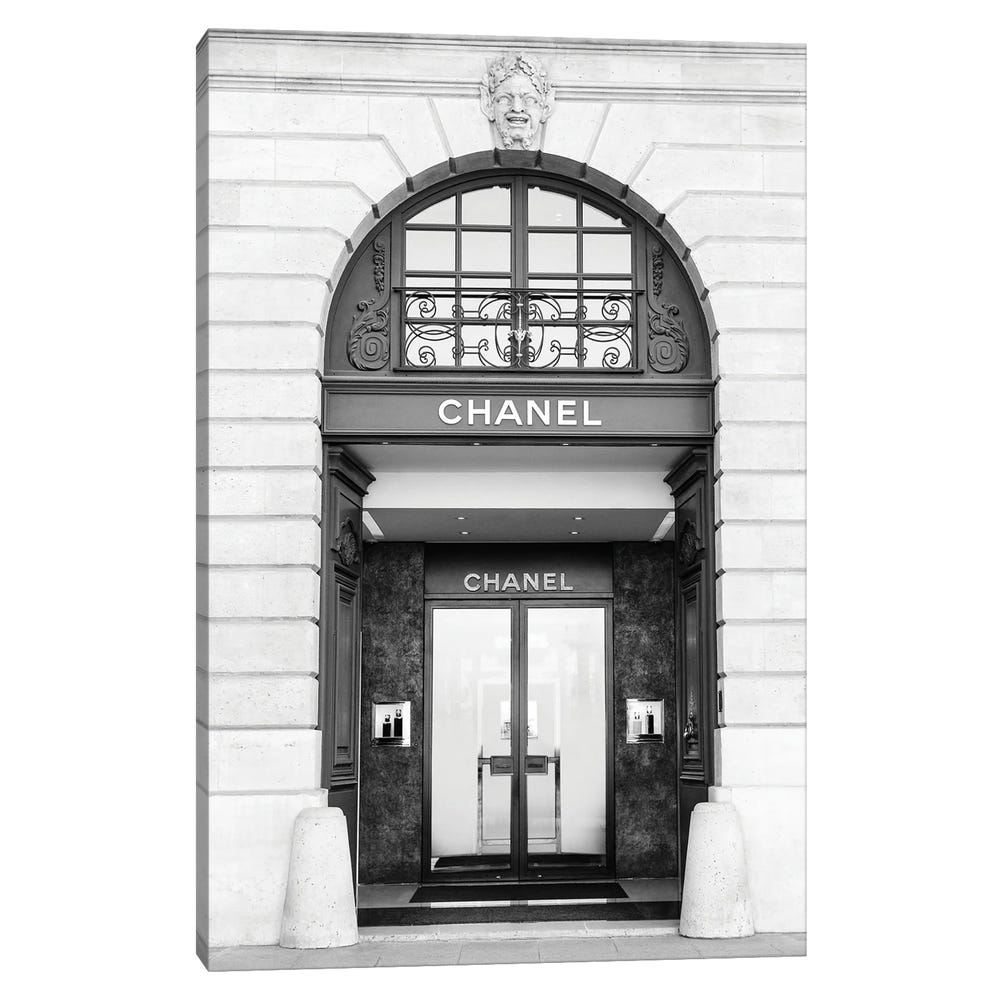 Chanel-Store-Black-And-White-Black-Framed-Canvas-Stretched-Wrapped-Canvas-Print-Wall-Art-Decor-1 Stretched Wrapped Canvas Print