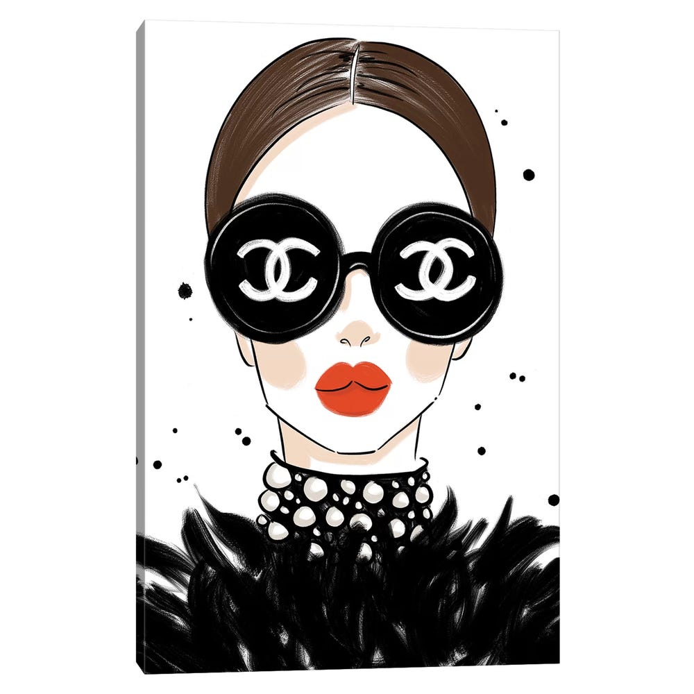 Chanel-Sunglasses-Black-Framed-Canvas-Stretched-Wrapped-Canvas-Print-Wall-Art-Decor-1 Stretched Wrapped Canvas Print