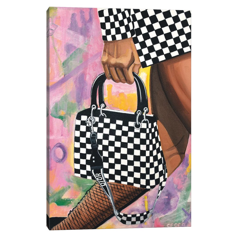 Checkered-Lady-Dior-Bag-Black-Framed-Canvas-Stretched-Wrapped-Canvas-Print-Wall-Art-Decor-1 Stretched Wrapped Canvas Print