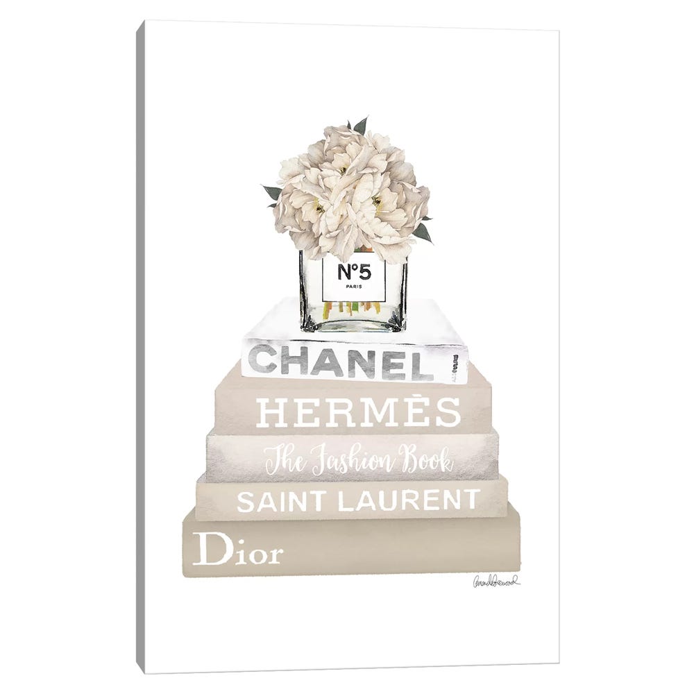 Cream-Champagne-And-Silver-Bookstack-Topped-By-Vase-With-White-Peony-Black-Framed-Canvas-Stretched-Wrapped-Canvas-Print-Wall-Art-Decor-1 Champagne