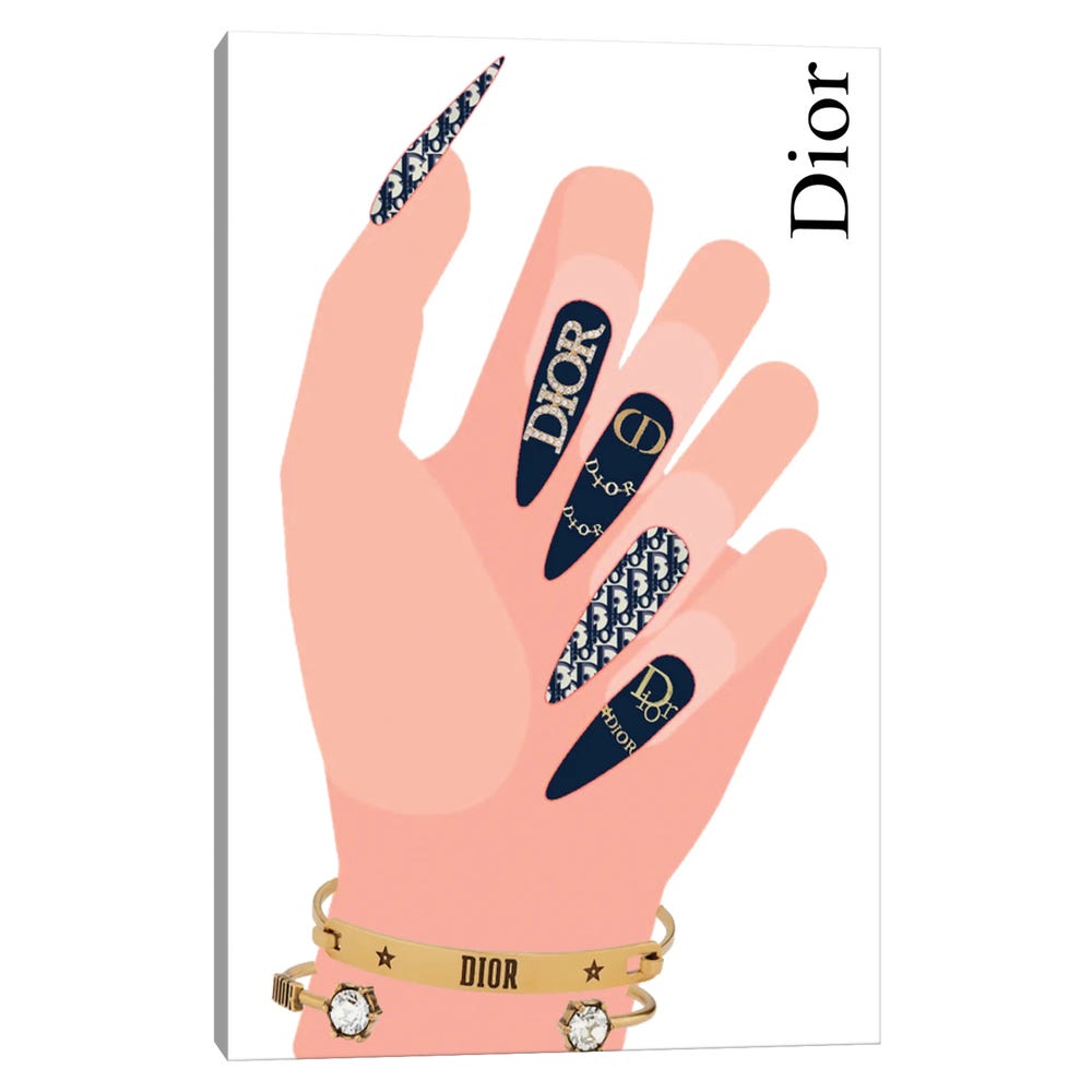 Dior-Stiletto-Nails-With-Nail-Art-Black-Framed-Canvas-Stretched-Wrapped-Canvas-Print-Wall-Art-Decor-1 Stretched Wrapped Canvas Print