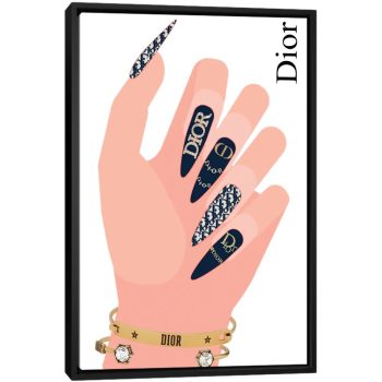 Dior Stiletto Nails With Nail Art - Black Framed Canvas