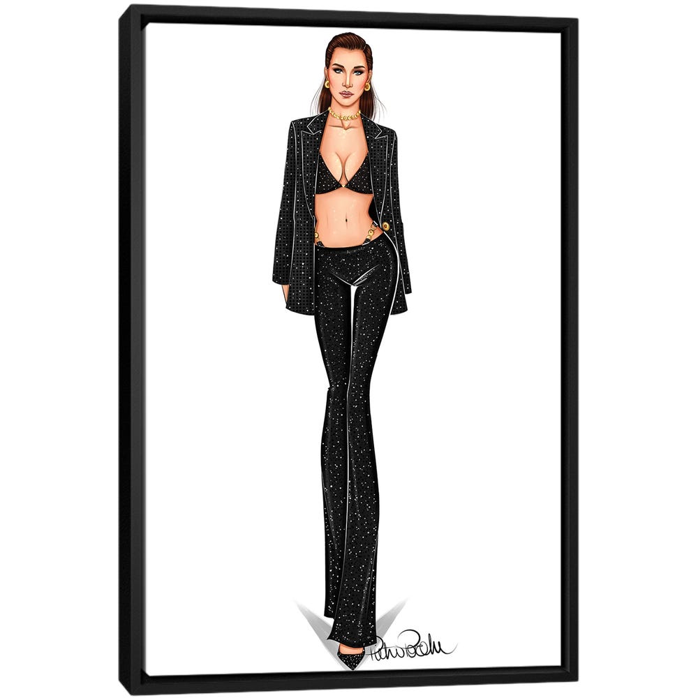 Dress-To-Kill-Bella-Hadid-X-Versace-Black-Framed-Canvas-Stretched-Wrapped-Canvas-Print-Wall-Art-Decor Dress To Kill - Bella Hadid X Versace - Black Framed Canvas
