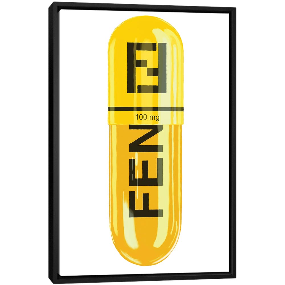 Fendi-100MG-Black-Framed-Canvas-Stretched-Wrapped-Canvas-Print-Wall-Art-Decor Fendi 100MG - Black Framed Canvas