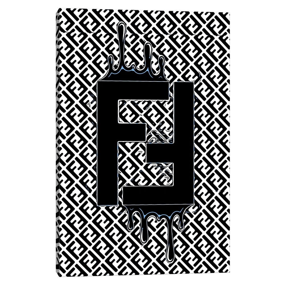Fendi-Blue-Dripping-Logo-Black-Framed-Canvas-Stretched-Wrapped-Canvas-Print-Wall-Art-Decor-1 Stretched Wrapped Canvas Print