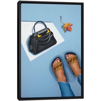 Fendi Peekaboo Bag and Logo Slides - Black Framed Canvas
