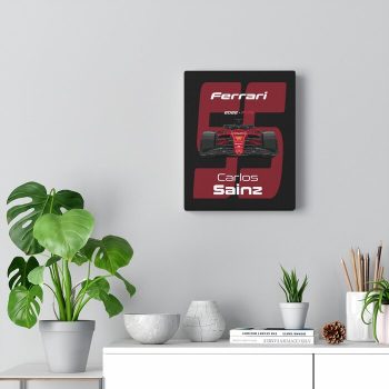 Ferrari Formula 1 2022 Carlos Sainz #55 Racing Car F1-75 Canvas Art Print Gift for F1 Fan Formula One - Black