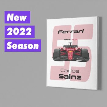 Ferrari Formula 1 2022 Carlos Sainz #55 Racing Car F1-75 Canvas Art Print Gift for F1 Fan Formula One - White