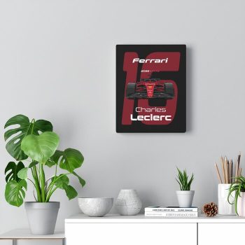 Ferrari Formula 1 2022 Charles Leclerc #16 Racing Car F1-75 Canvas Art Print Gift for F1 Fan Formula One - Black