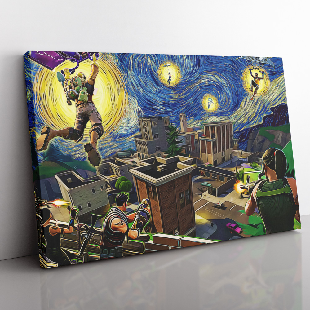 Fortnite-Starry-Night-Tilted-Towers-Canvas-Poster-Print-Wall-Art-Decor Fortnite Starry Night Tilted Towers Canvas Poster Print Wall Art Decor