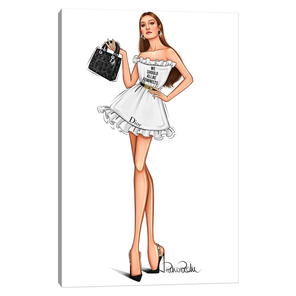 Gigi-Hadid-Lady-Dior-Black-Framed-Canvas-Stretched-Wrapped-Canvas-Print-Wall-Art-Decor-1 Stretched Wrapped Canvas Print
