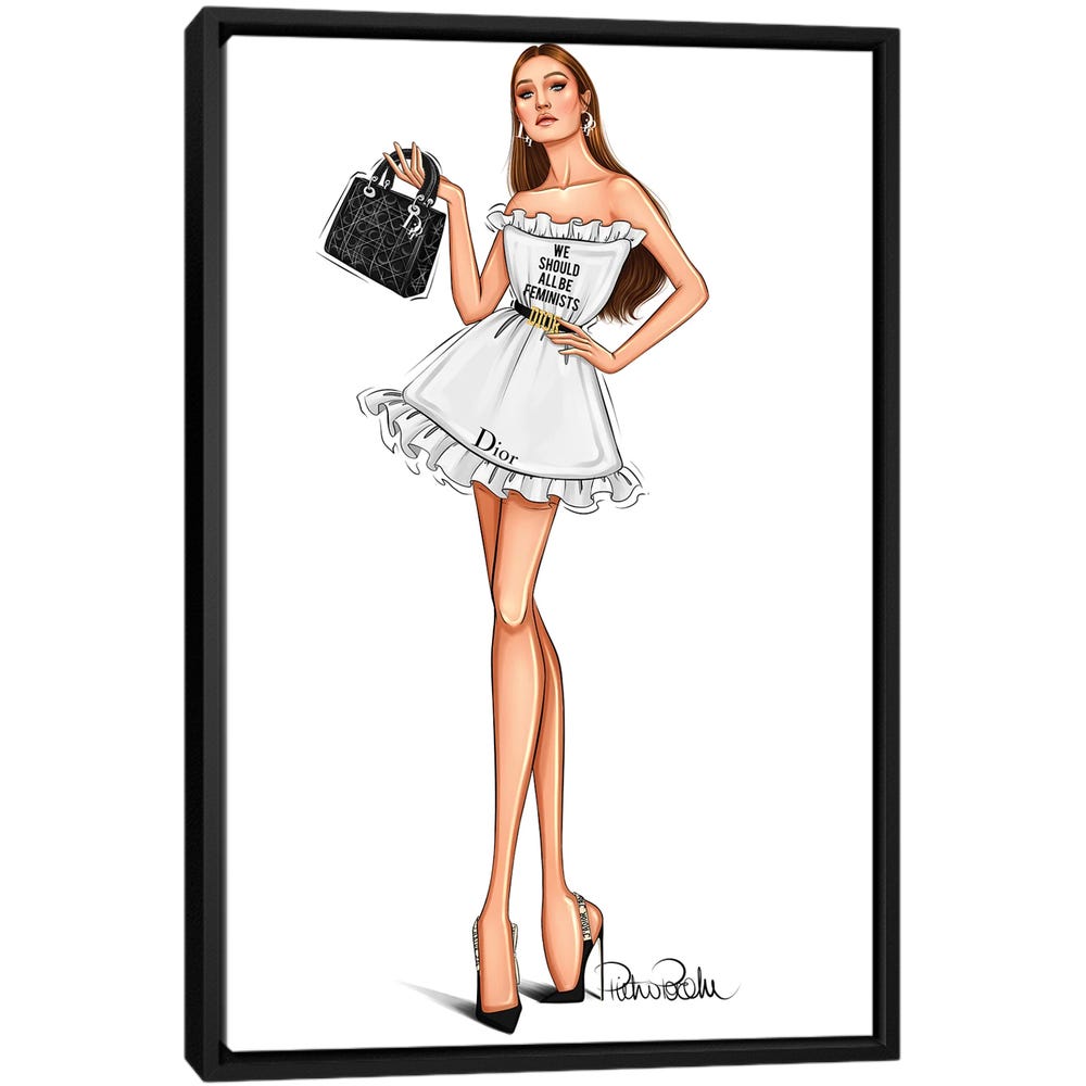 Gigi-Hadid-Lady-Dior-Black-Framed-Canvas-Stretched-Wrapped-Canvas-Print-Wall-Art-Decor Gigi Hadid - Lady Dior - Black Framed Canvas