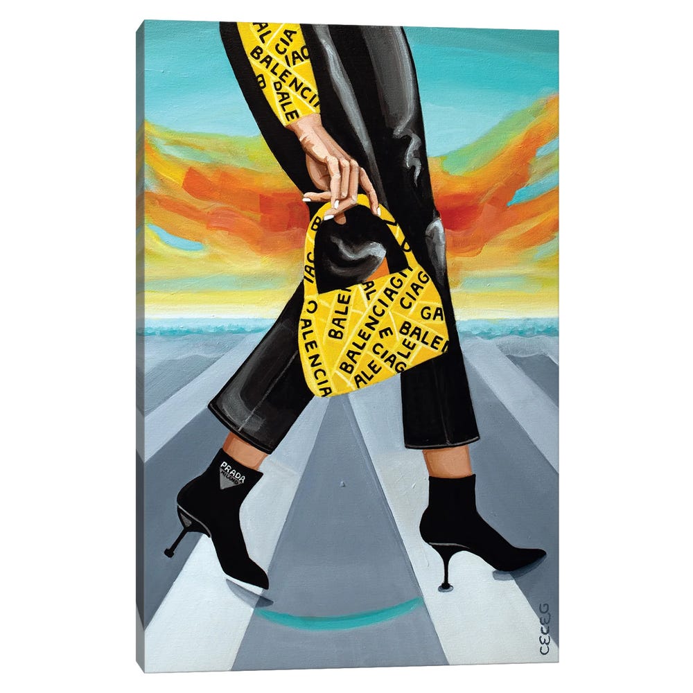 Girl-In-Balenciaga-And-Prada-Black-Framed-Canvas-Stretched-Wrapped-Canvas-Print-Wall-Art-Decor-1 Stretched Wrapped Canvas Print
