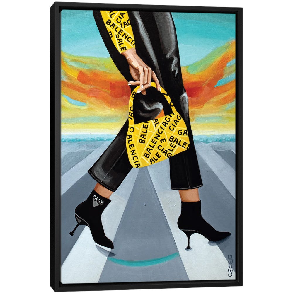 Girl-In-Balenciaga-And-Prada-Black-Framed-Canvas-Stretched-Wrapped-Canvas-Print-Wall-Art-Decor Girl In Balenciaga And Prada - Black Framed Canvas