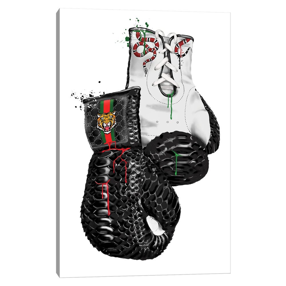 Gucci-Animal-Boxing-Gloves-Black-Framed-Canvas-Stretched-Wrapped-Canvas-Print-Wall-Art-Decor-1 Stretched Wrapped Canvas Print