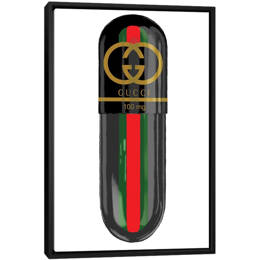 Gucci-Black-100MG-Black-Framed-Canvas-Stretched-Wrapped-Canvas-Print-Wall-Art-Decor Gucci Black 100MG - Black Framed Canvas