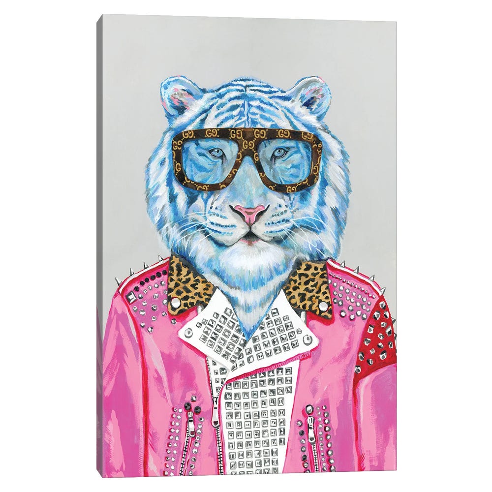 Gucci-Blue-Tiger-Black-Framed-Canvas-Stretched-Wrapped-Canvas-Print-Wall-Art-Decor-1 Stretched Wrapped Canvas Print