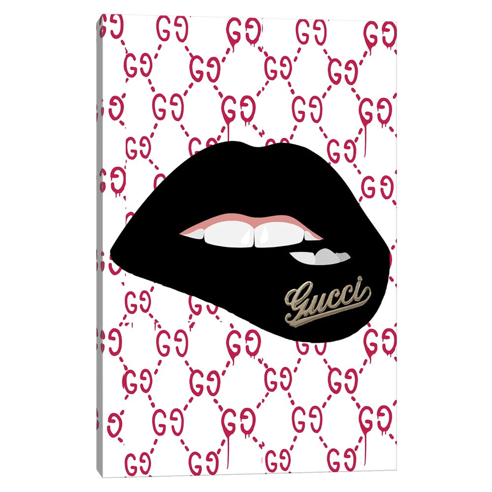 Gucci-Lips-Black-Framed-Canvas-Stretched-Wrapped-Canvas-Print-Wall-Art-Decor-1 Stretched Wrapped Canvas Print