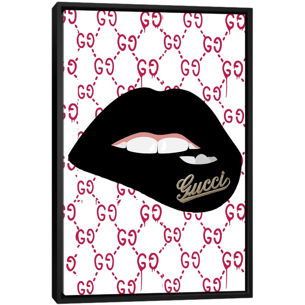 Gucci-Lips-Black-Framed-Canvas-Stretched-Wrapped-Canvas-Print-Wall-Art-Decor Gucci Lips - Black Framed Canvas