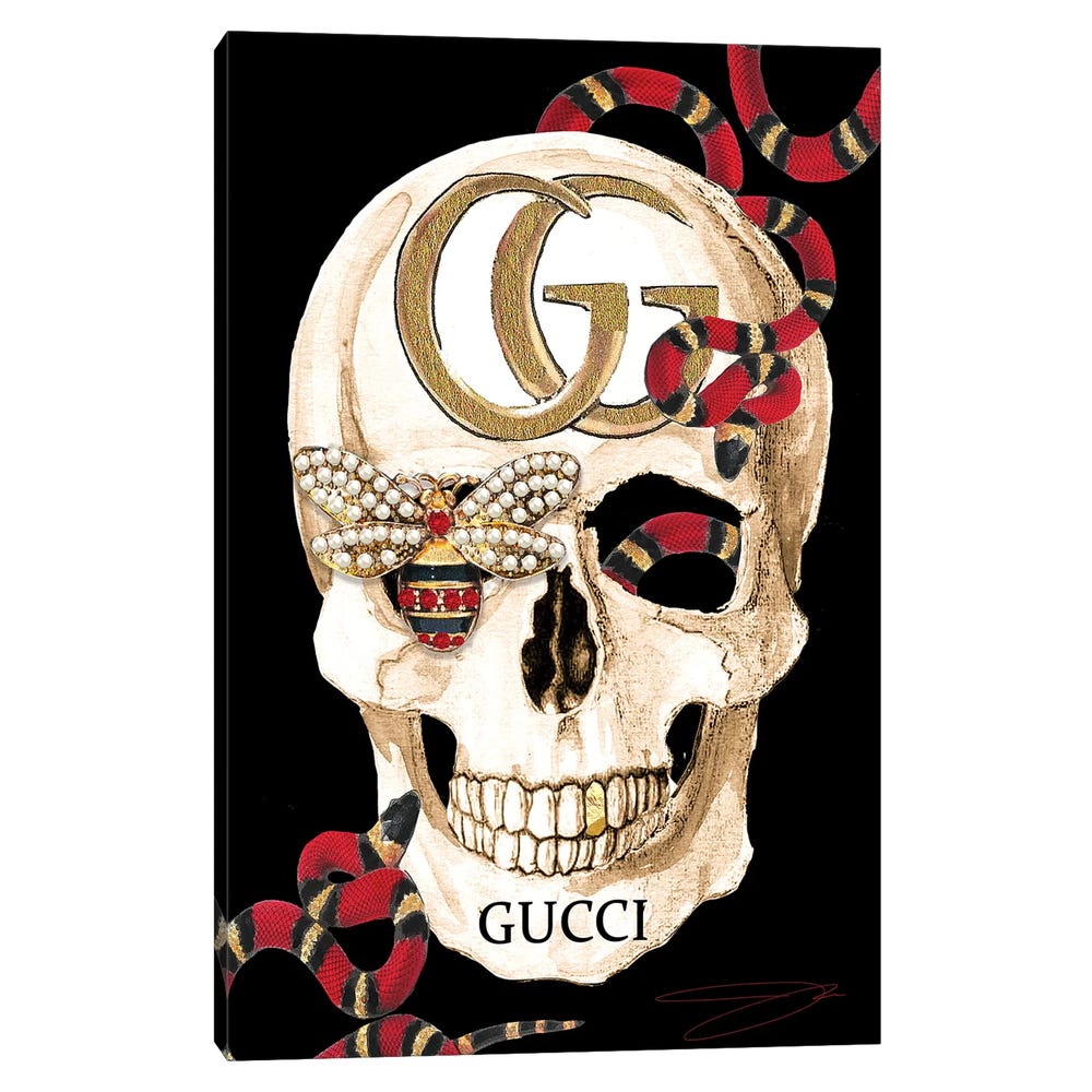 Gucci-Skull-II-Black-Framed-Canvas-Stretched-Wrapped-Canvas-Print-Wall-Art-Decor-1 Stretched Wrapped Canvas Print