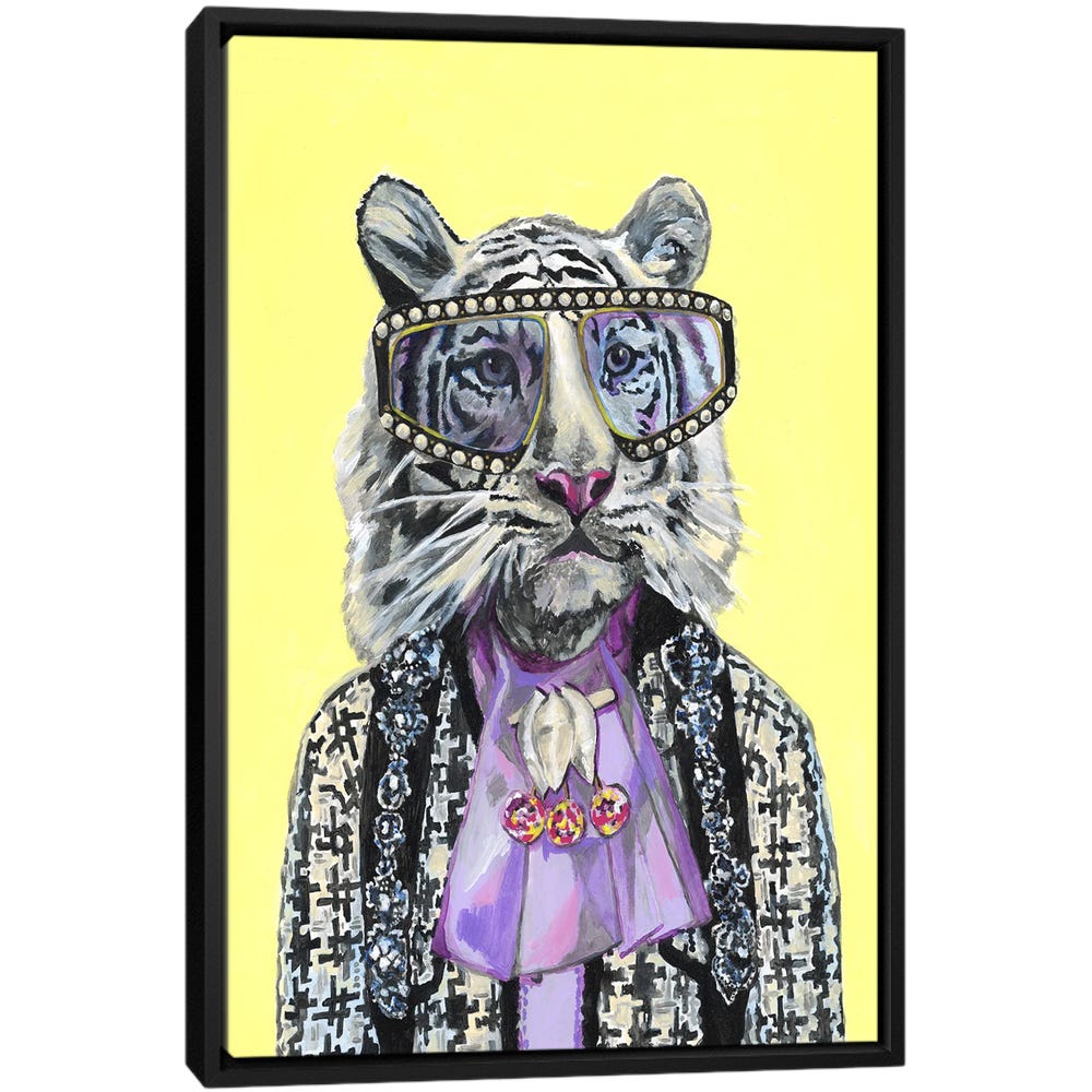 Gucci-White-Tiger-Black-Framed-Canvas-Stretched-Wrapped-Canvas-Print-Wall-Art-Decor Gucci White Tiger - Black Framed Canvas