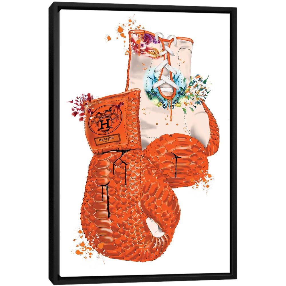 Hermes-Boxing-Gloves-Black-Framed-Canvas-Stretched-Wrapped-Canvas-Print-Wall-Art-Decor Hermes Boxing Gloves - Black Framed Canvas