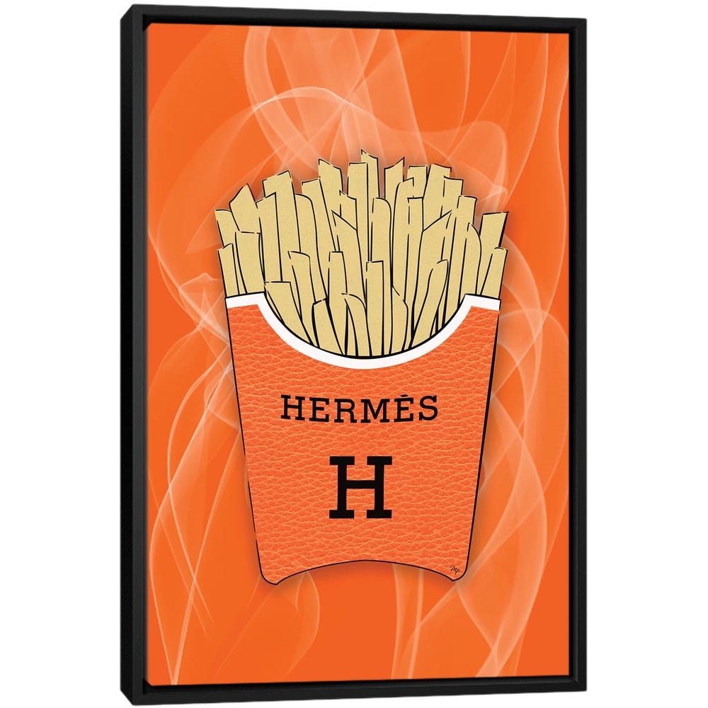 Hermes-Fries-Black-Framed-Canvas-Stretched-Wrapped-Canvas-Print-Wall-Art-Decor Hermes Fries - Black Framed Canvas