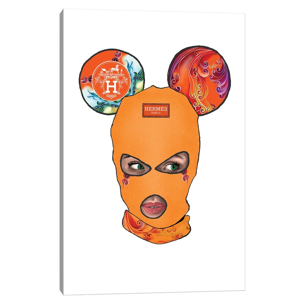 Hermes-Mickey-Balaclava-Black-Framed-Canvas-Stretched-Wrapped-Canvas-Print-Wall-Art-Decor-1 Stretched Wrapped Canvas Print