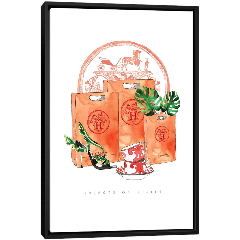 Hermes-Objects-Of-Desire-Black-Framed-Canvas-Stretched-Wrapped-Canvas-Print-Wall-Art-Decor Hermes Objects Of Desire - Black Framed Canvas