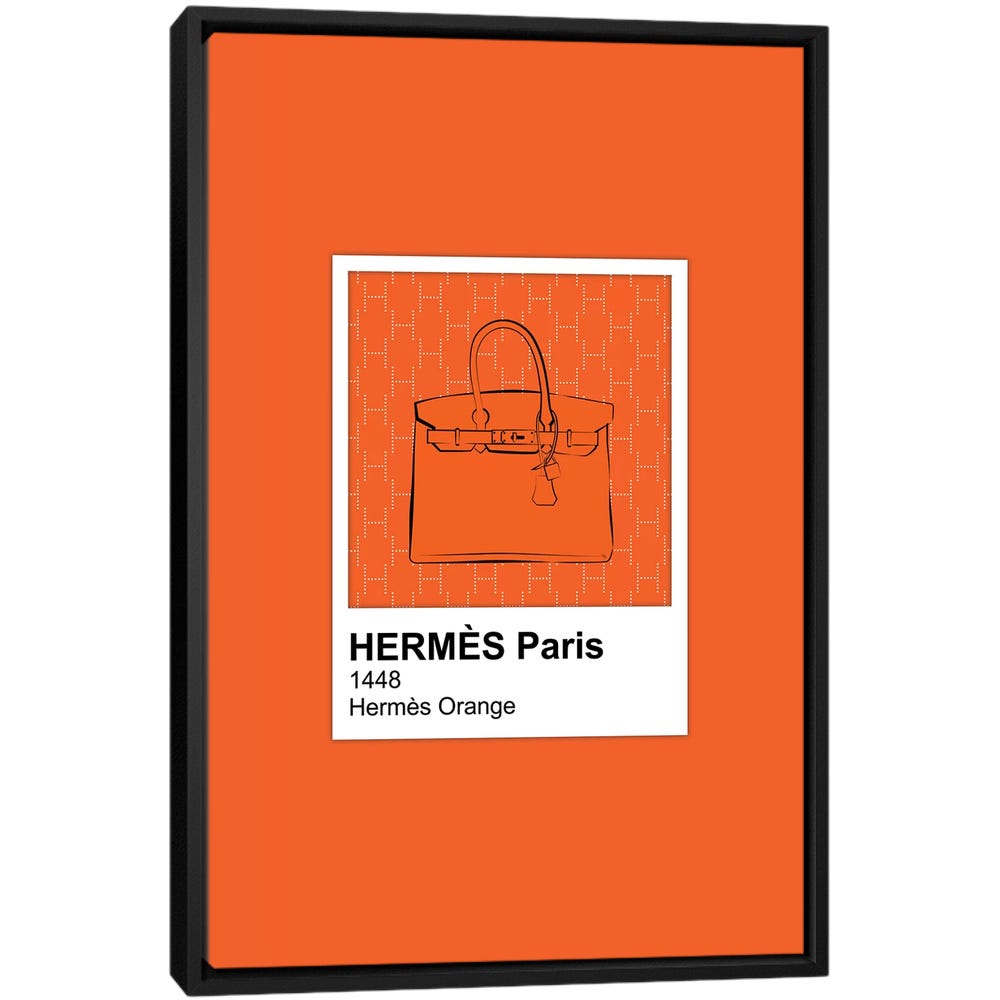 Hermes-Orange-Pantone-Black-Framed-Canvas-Stretched-Wrapped-Canvas-Print-Wall-Art-Decor Hermes Orange Pantone - Black Framed Canvas