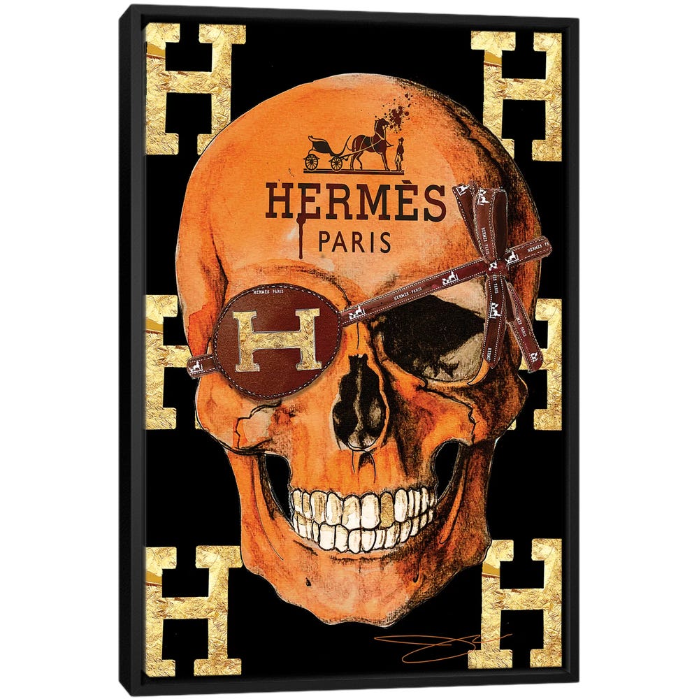 Hermes-Skull-Black-Framed-Canvas-Stretched-Wrapped-Canvas-Print-Wall-Art-Decor Hermes Skull - Black Framed Canvas