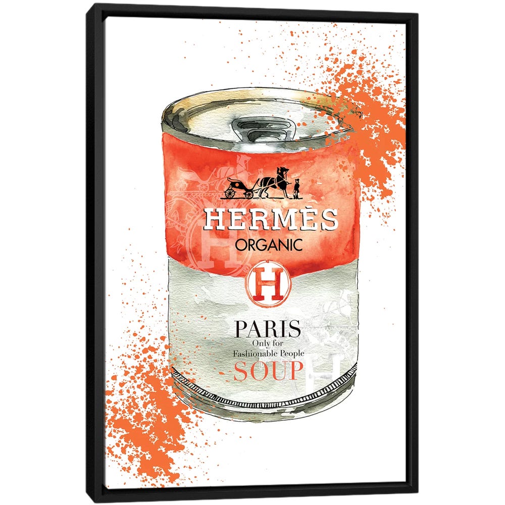 Hermes-Soup-Black-Framed-Canvas-Stretched-Wrapped-Canvas-Print-Wall-Art-Decor Hermes Soup - Black Framed Canvas