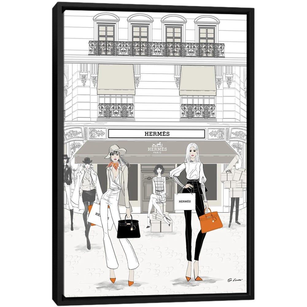 Hermes-Store-Front-Black-Framed-Canvas-Stretched-Wrapped-Canvas-Print-Wall-Art-Decor Hermes Store Front - Black Framed Canvas